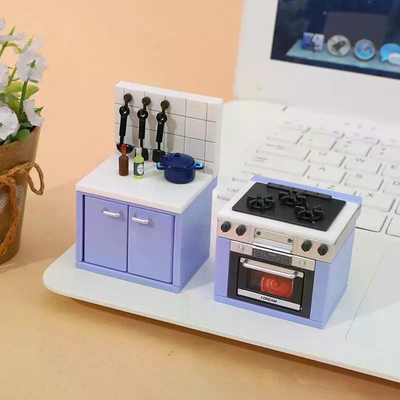 1 Set Dollhouse Simulation Mini Kitchen Utensils Gas Stove Model Scene Decoration Dolls House Miniature Kitchen Accessories