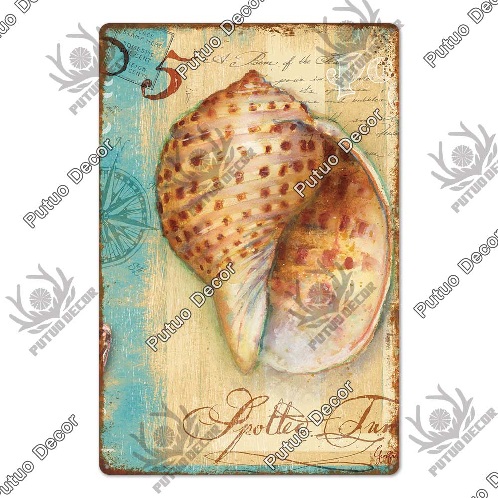 Decor Marine Animals Tin Sign Vintage Plaque Metal Wall Retro Posters for Beach Bar House Decorative Art Iron Painting