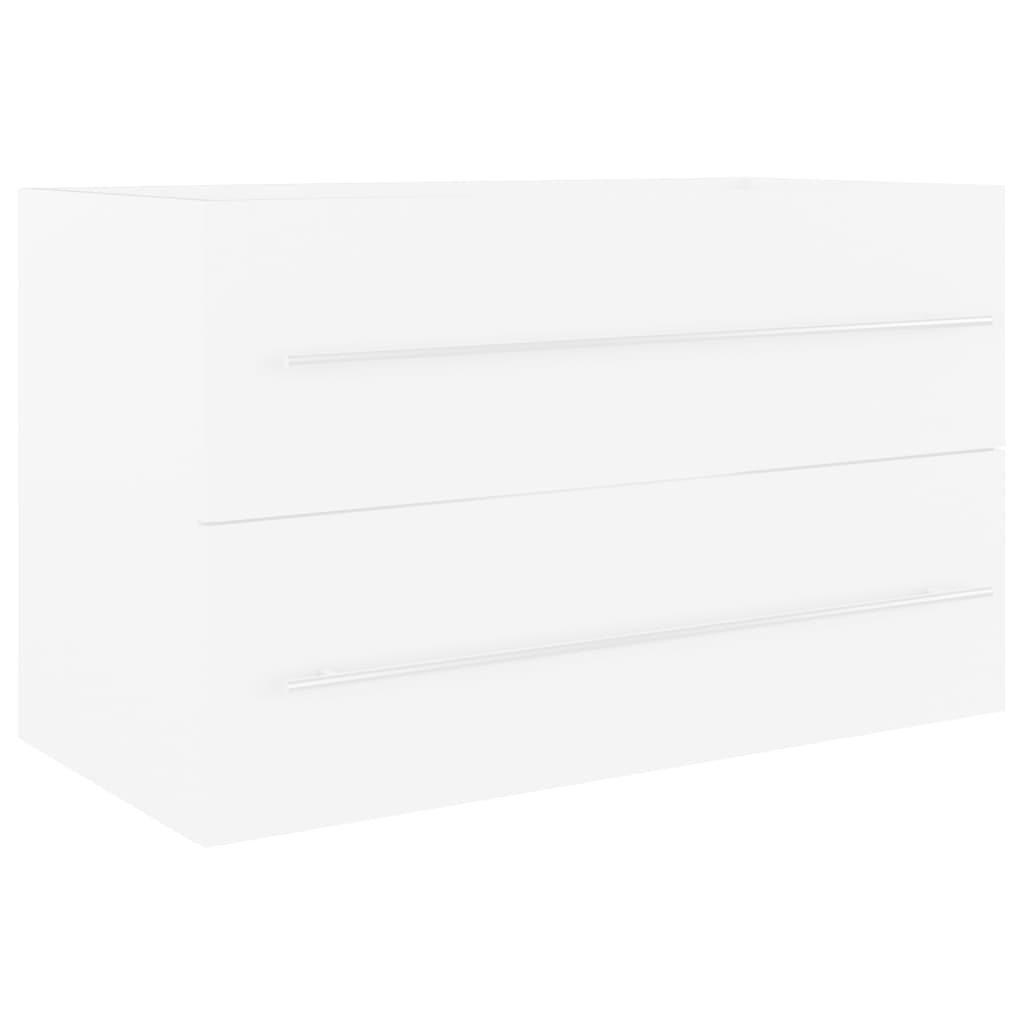 White Washbasin Cabinet with Built in Basin Wood Based Material