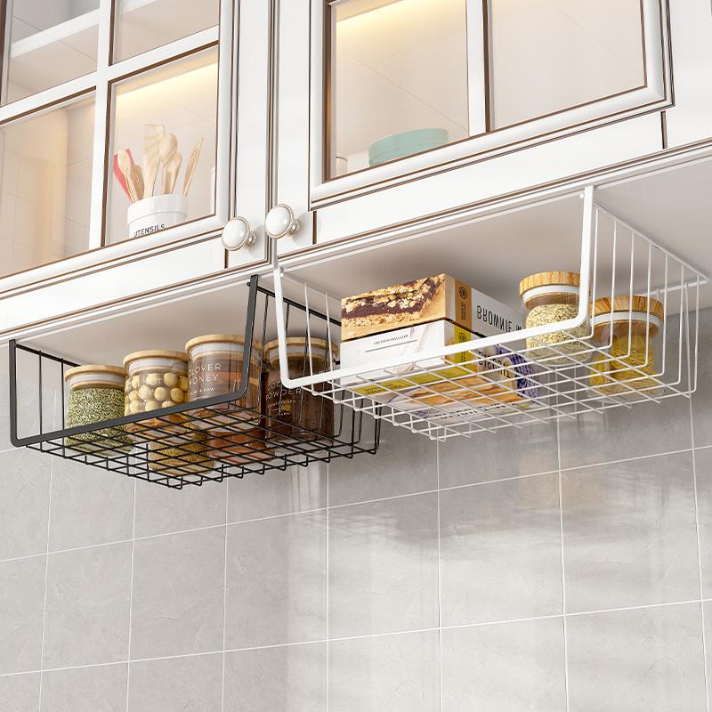 Punch-Free Hanging Basket Wrought Iron Shelf: Wall-Mounted Kitchen & Dorm Storage for Seasonings & Under-Table Use.