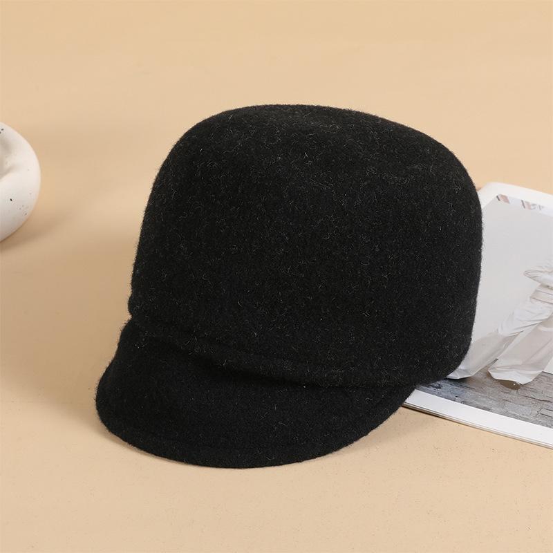 Autumn and Winter New Wool Knight Hat Equestrian Hat Fashionable Versatile Woolen Black Women's Hat Autumn and Winter Top Hat High Quality