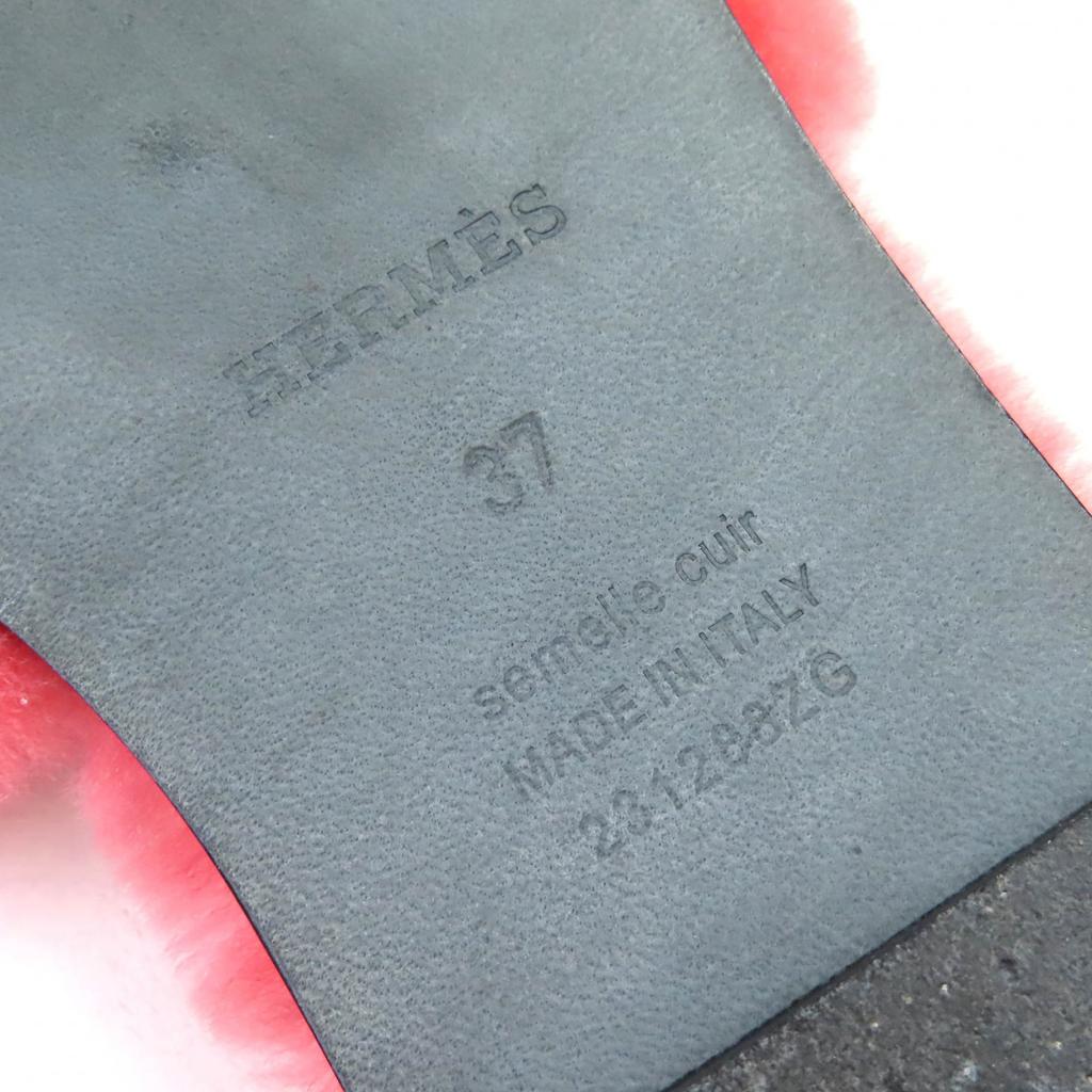 Great HERMES Mule Oran H Logo Fur Sandals Pink Sheepskin Leather 37 231288Z Used