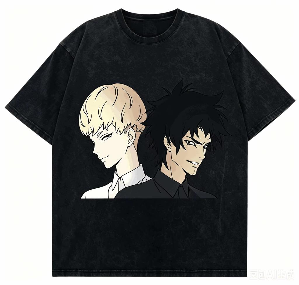 2026 Devilman Crybaby Akira & Ryo Vintage Washed Printed Loose Pure Cotton Short Sleeve T-shirt, Unisex Fan T-shirt