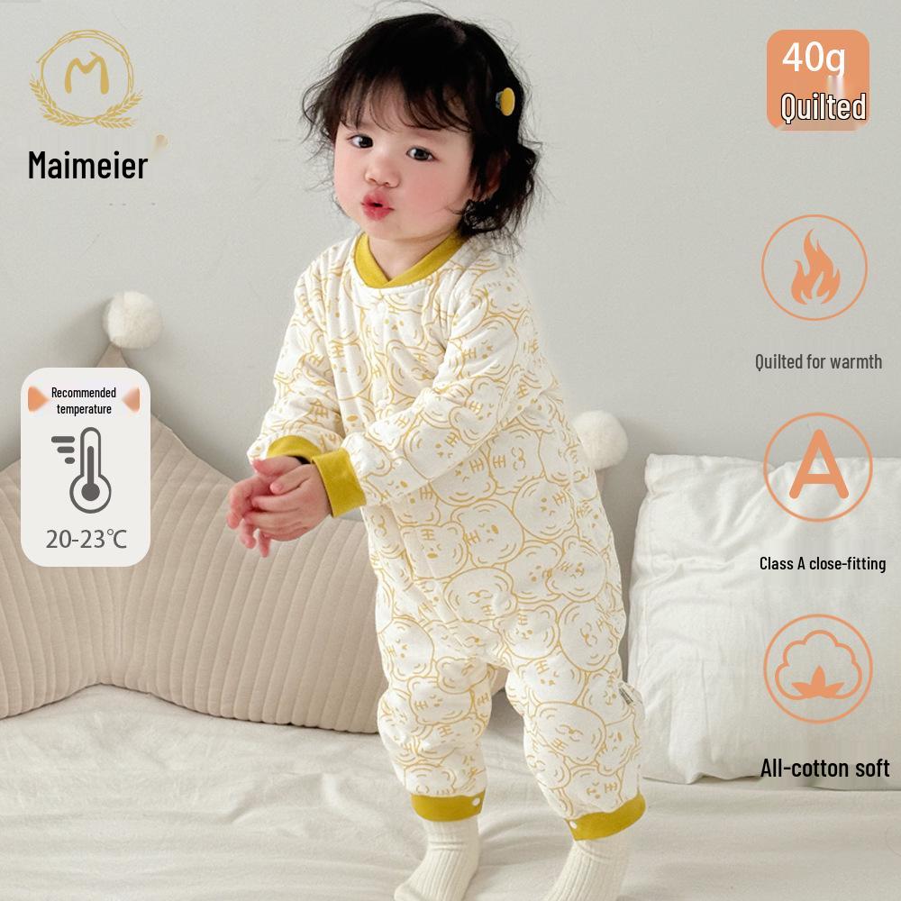 Maienmier Quilted Baby Jumpsuit - 40g Warm Cotton Romper for Autumn & Winter