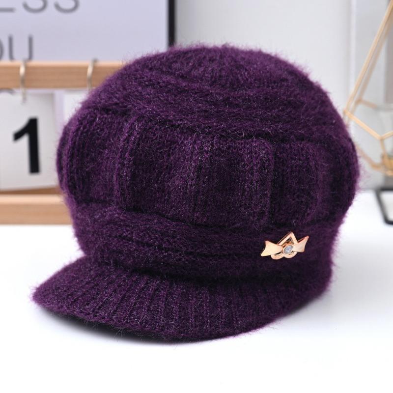 Winter Thermal Hat Women's Winter Velvet Old Lady Hat Old Hat Solid Color Knitted Wool Hat