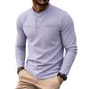 Men's Vintage Simple Loose Henley Long Sleeve T-Shirt.