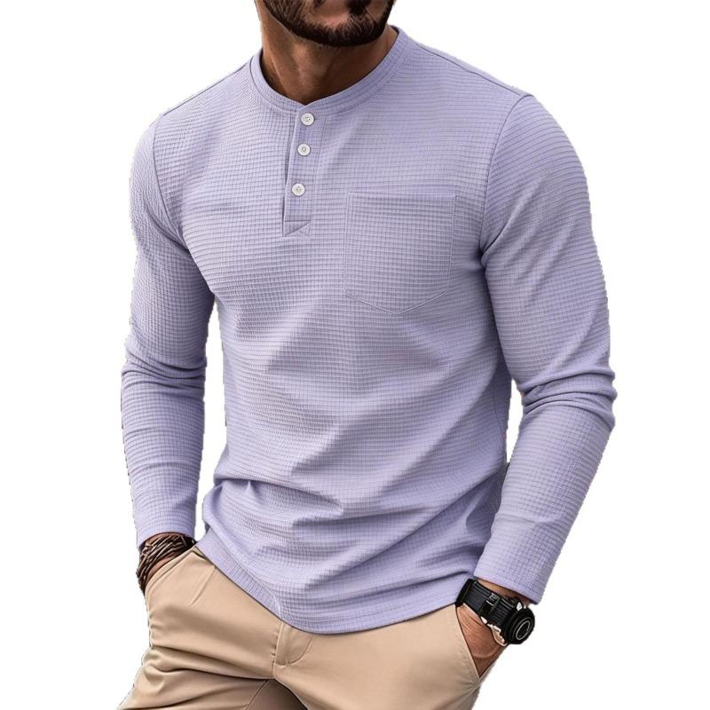 Men's Vintage Simple Loose Henley Long Sleeve T-Shirt.