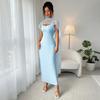 VEZFAA Women's Fashion Summer Spring Solid Color Print Sleeveless Suspenders High Waist Casual Dresses