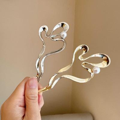 Neue Mode Metall Perlen Haarstab für Frauen Elegant Chinesischer Stil Leichter Luxus U-Form Haarnadel Haarschmuck Accessoires Geschenke