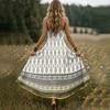 Women Sleeveless Maxi Dress Summer V Neck Long Casual Bohemian Style Spaghetti Strap Printed Sundress with Flared Hem