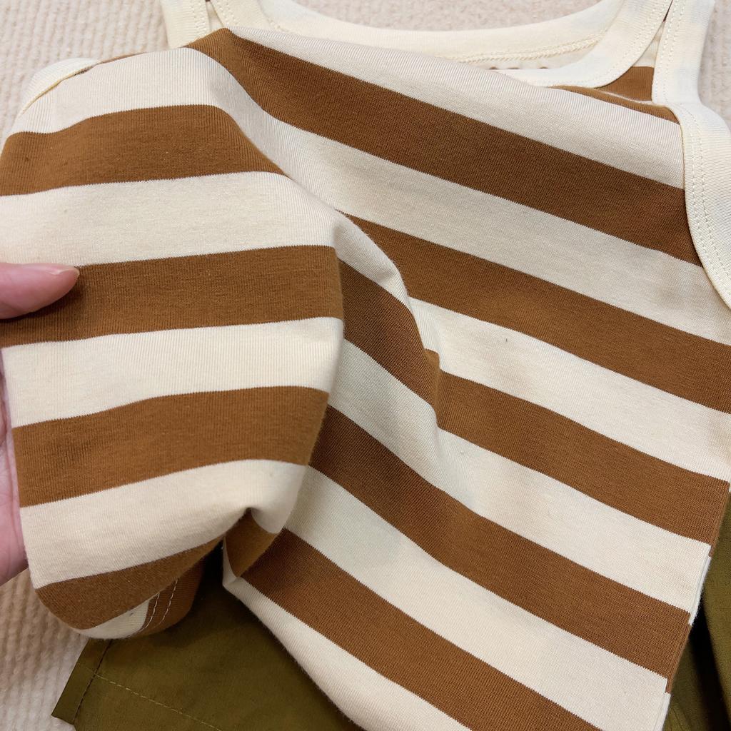 Girls' Outfit Fashionable And Stylish Summer Outfit Lightweight Children'S Striped Tank Top And Shorts