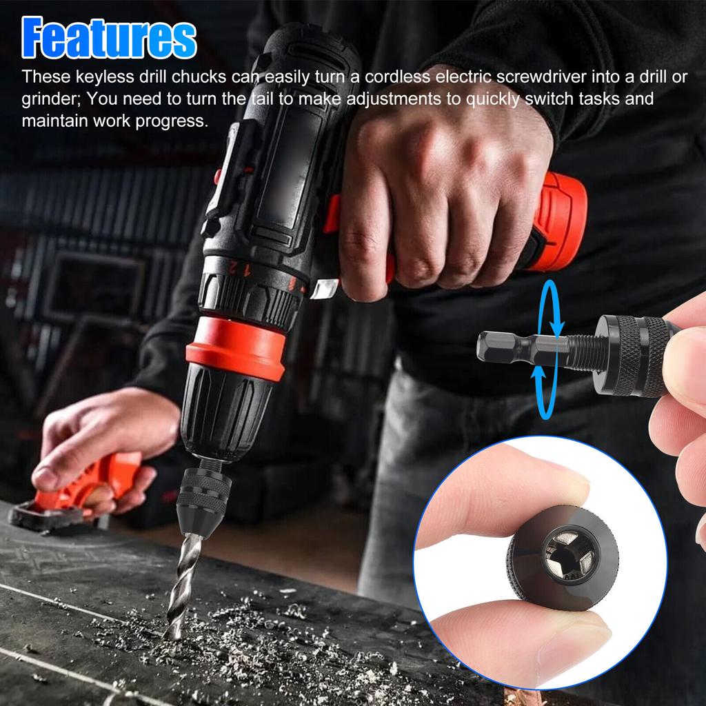 Electric Screwdriver 0.3 3.6/6.5mm Keyless Drill Chuck 1/4 Inch Hex Shank Keyless Drill Chuck Chuck Tool