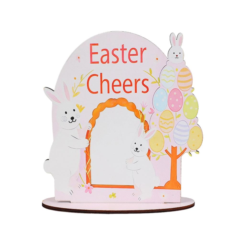 Easter Wooden Table Sign - Cute Bunny Pattern Decorative Plaque, Spring Centerpiece & Shelf Decor For Home, Gift