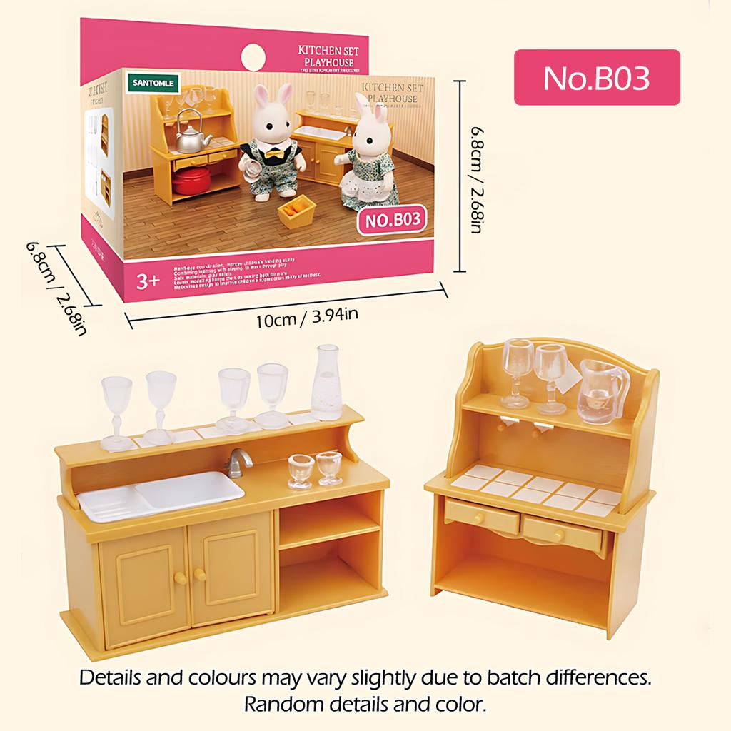 Non-Toxic 1:12 Forest Family Dollhouse Furniture Montessori Miniature Doll House Kitchen Bedroom Bathroom Accessories For Children Gifts