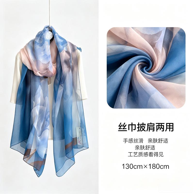 Summer new soft yarn silk scarf large size printed beach scarf rose travel vacation sunscreen scarf spot