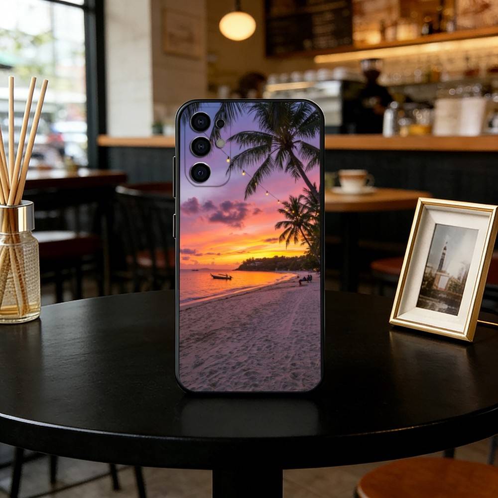 

Sea Tropical Palm Trees Beach Phone Case Black Silicone Soft For Samsung S25,S24,S21,S22,S23,S30,Ultra,S20,Plus,Fe,Lite Samsung S21 s305G