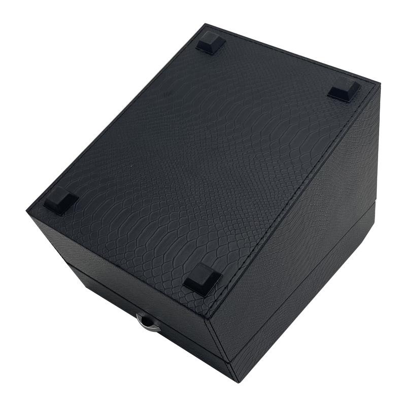 Snake Skin Pattern Leather Watch Winder: 3 Positions + 3 Storage, Auto Stop Open, 5 Ambient Light Modes