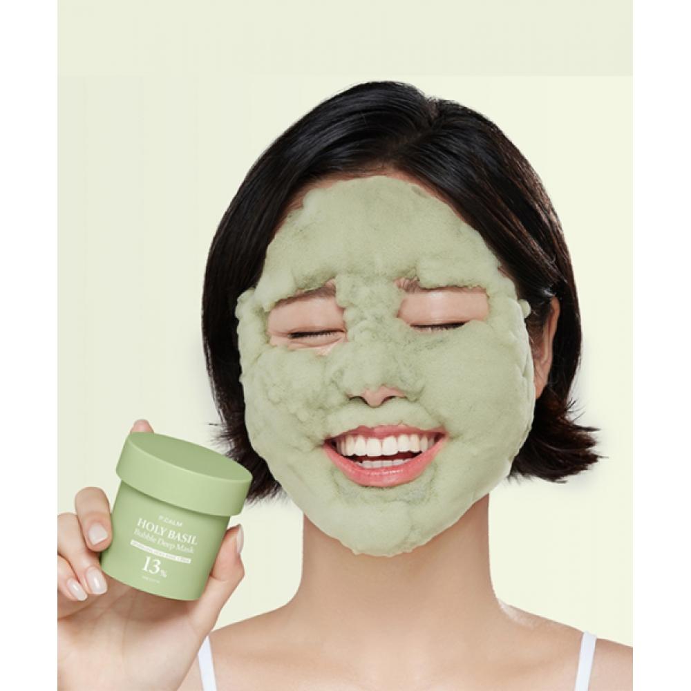 Pcalm Holy Basil Mini Set Holy Basil Bubble Deep Mask 90g  +Holy Basil Pack To F