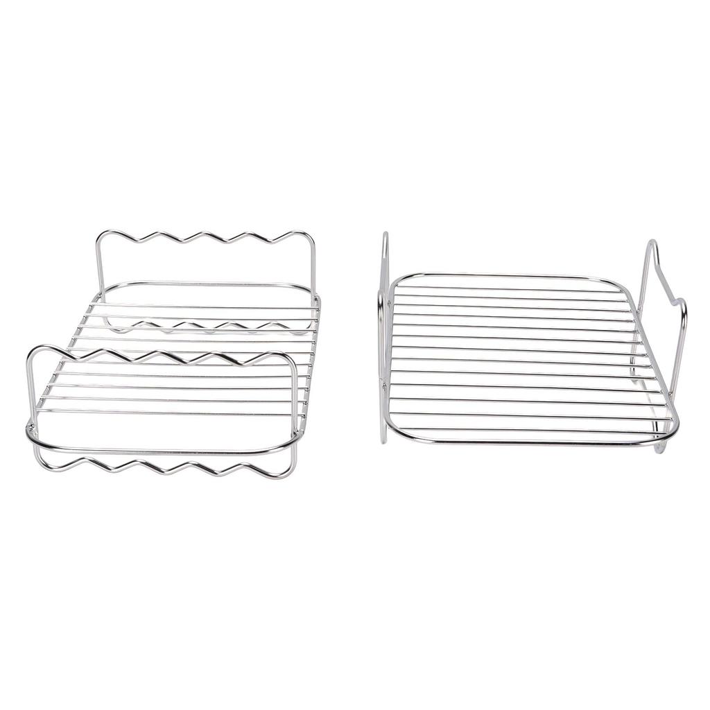 2PCS Double Layer Fryer Rack Set 304 Stainless Steel Stackable Rectangular Fryer Skewer Rack for Fryer Accessories