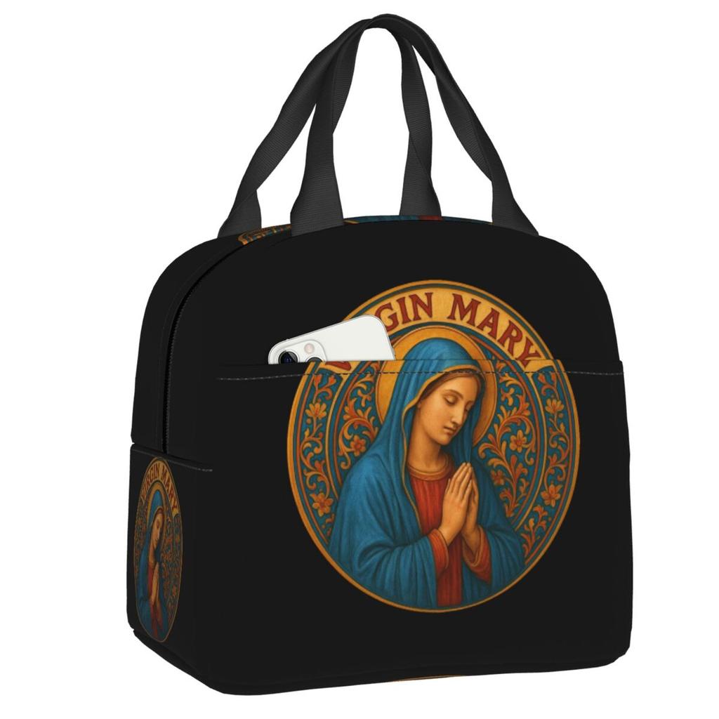 Custom Our Lady Of Perpetual Help Thermal Insulated Lunch Bags Women Catholic Virgin Mary Resuable Lunch Tote Storage Food Box