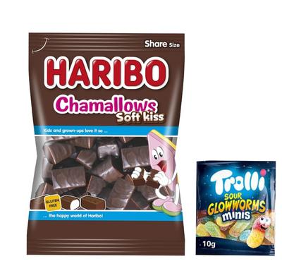 HARIBO Čokoládové Marshmallow Chamallows Velikost pro sdílení 200g Trolli Kyselé gumové bonbony Mini velikost 10g [Chlazená doprava] +