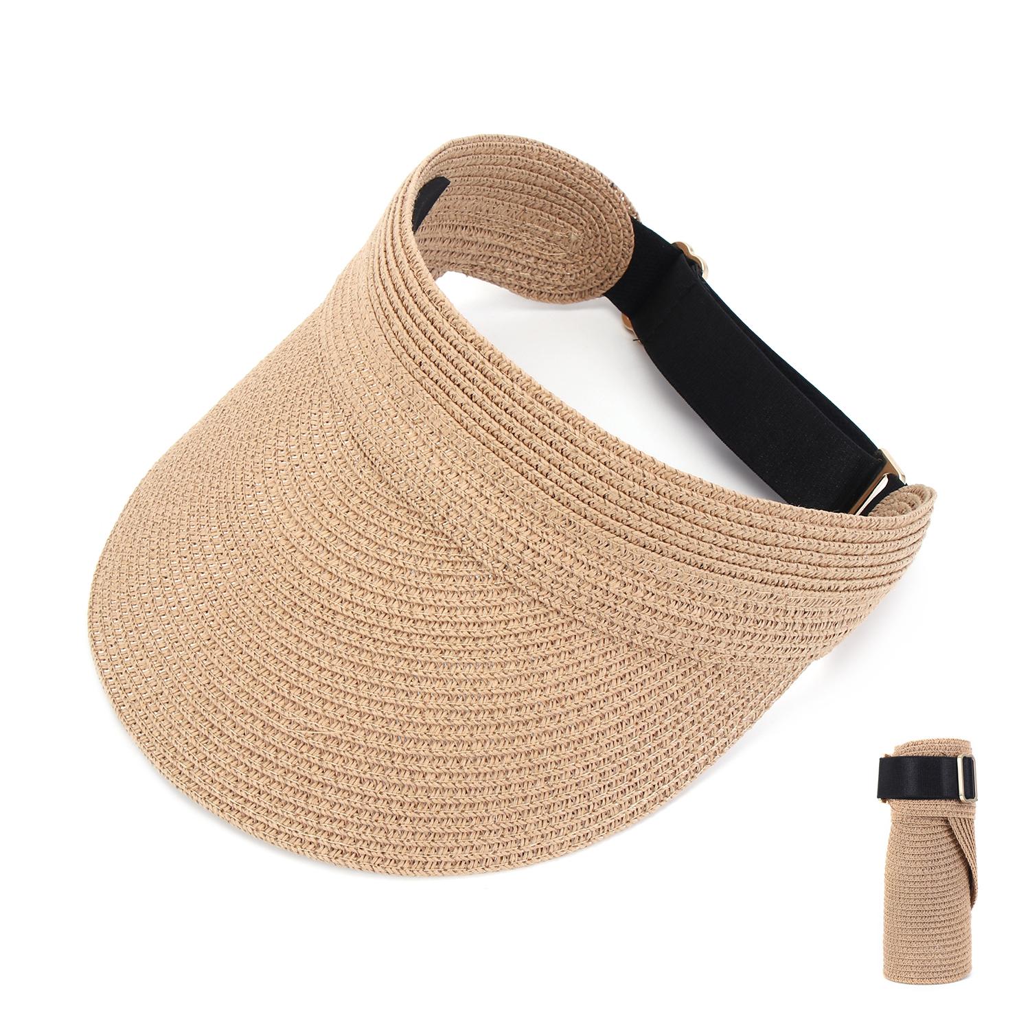 

Summer Roll-up Beach Adjustable UV Protective Womens Wide Brim Hat Straw Foldable Cap Sun Visor Hat