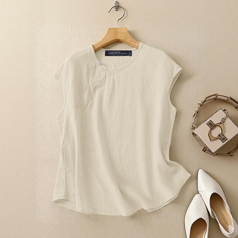 ZANZEA Women Casual Round Neck Summer Sleeveless Tank Tops