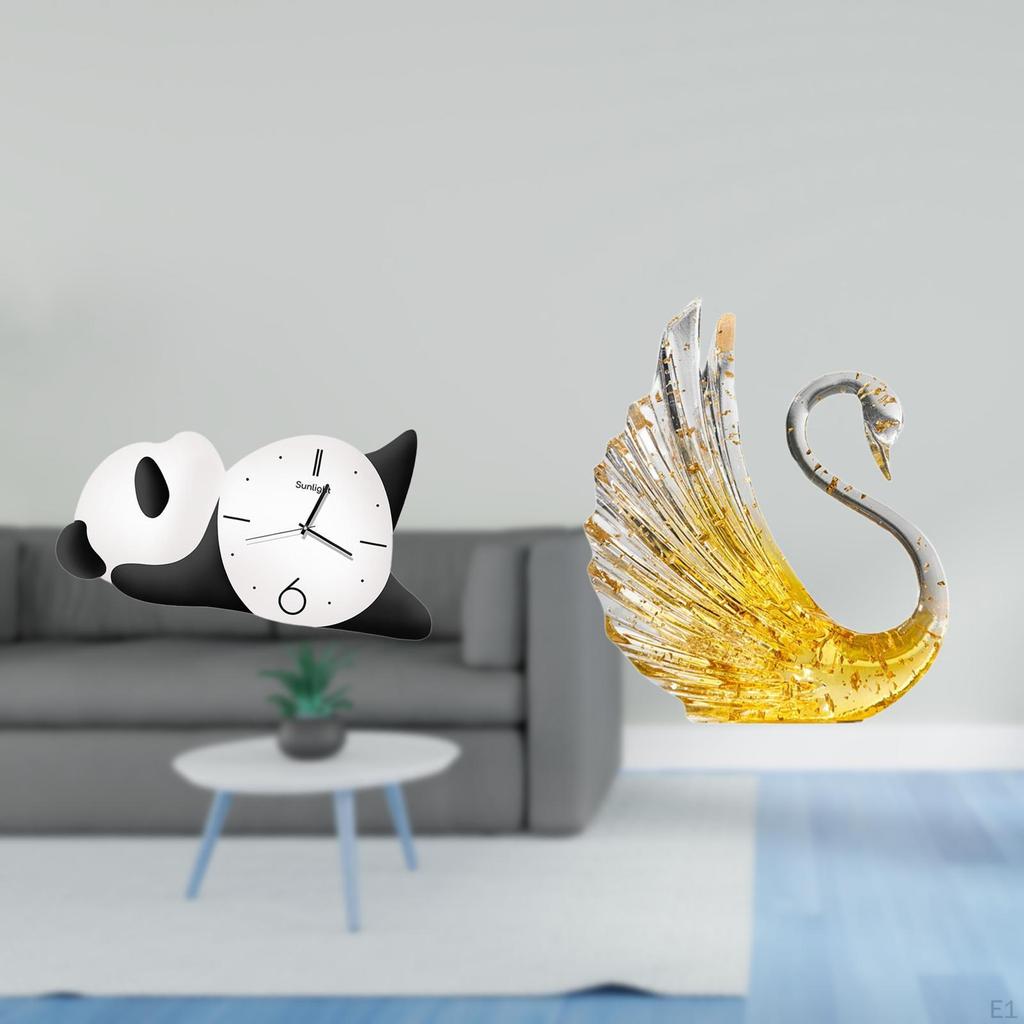 Modern Cute Panda Swan Wall Clock And Resin Bird Sculpture for Living Room Bedroom Engagement Home