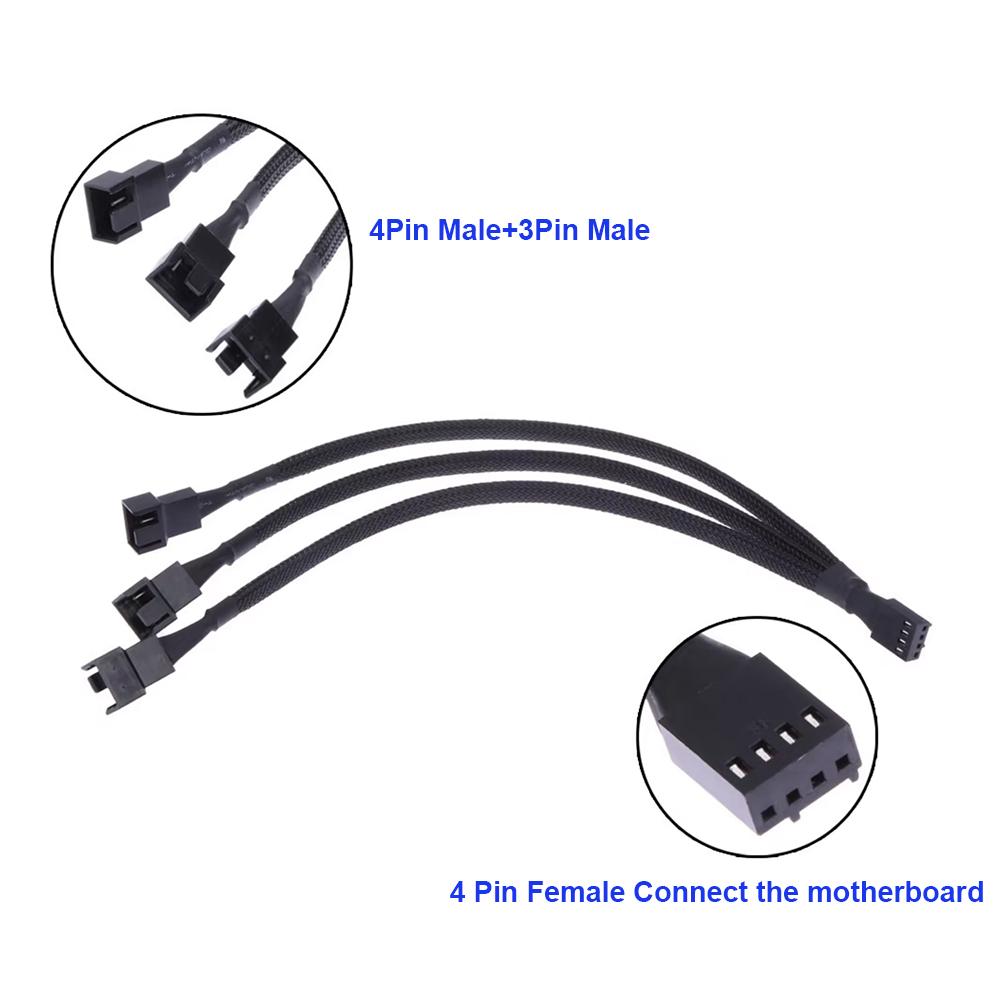 4Pin 1 To 3 Power Splitter CPU Cable for PWM Desktop PC Computer Braided Wire Cooling Fan Adapter Cooler Power Cable