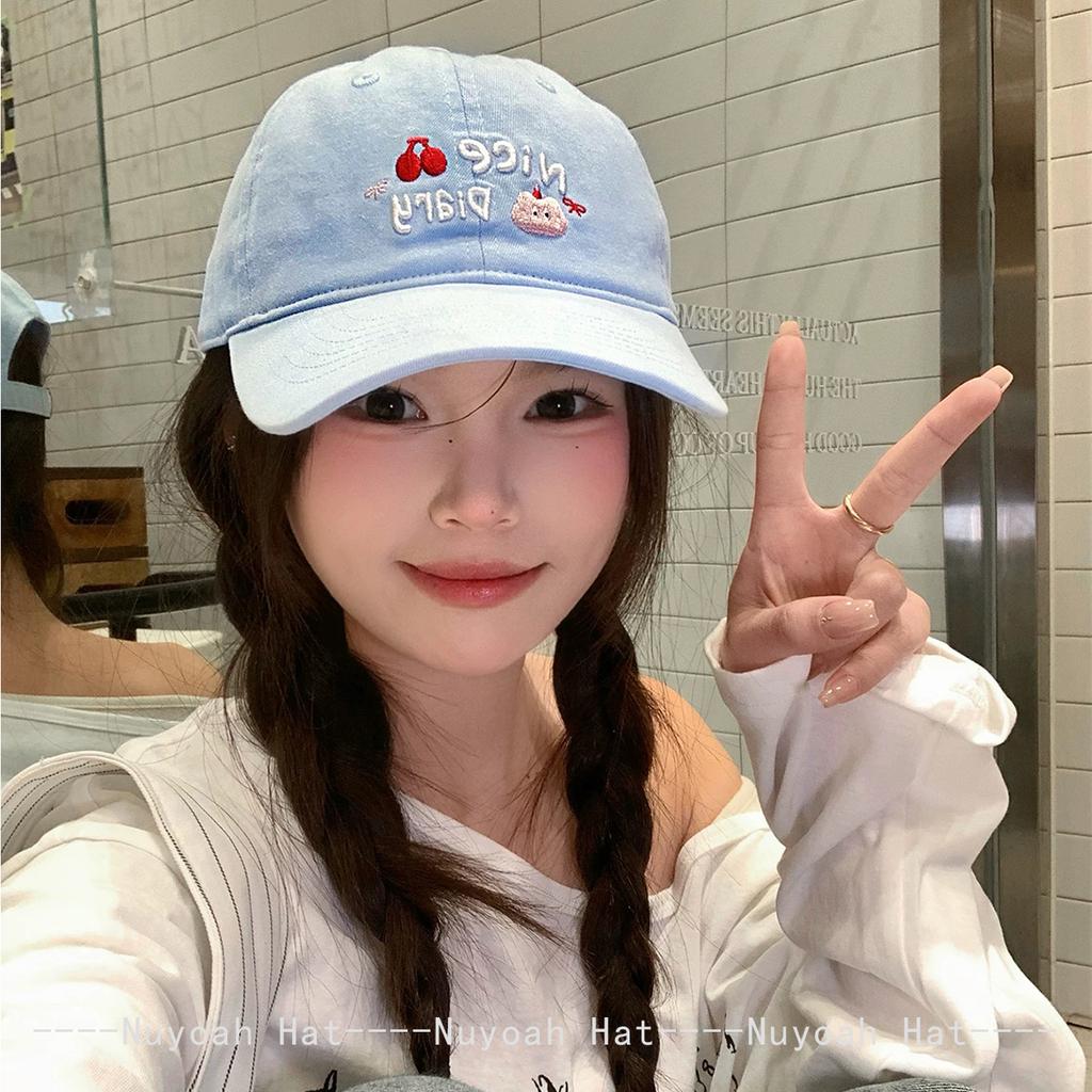 New Men Women Korean Kitten Cherry Letters Embroidery Baseball Hats Sunshade Cartoon Versatile Cute Peaked Caps Fashion Casual