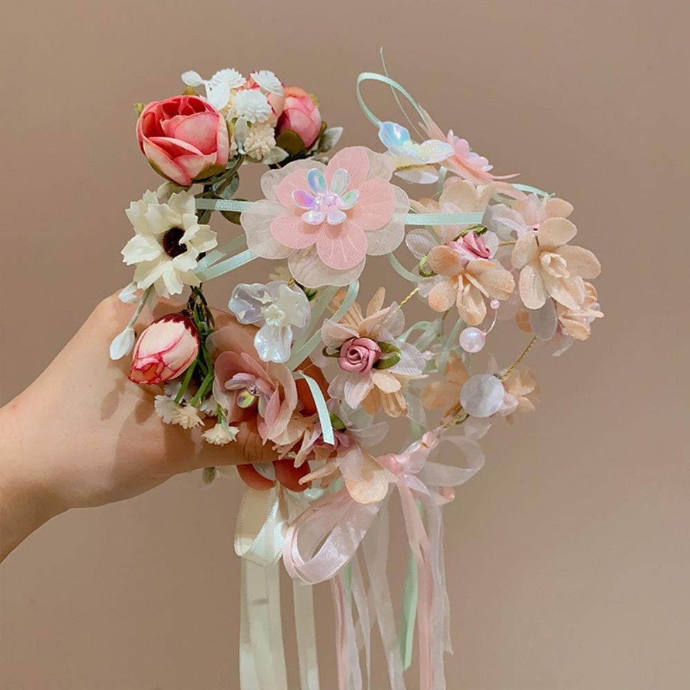 Party Headwear Artificial Flower Crown Sweet Wedding Headband New Floral Hair Hoop  Girls Gift