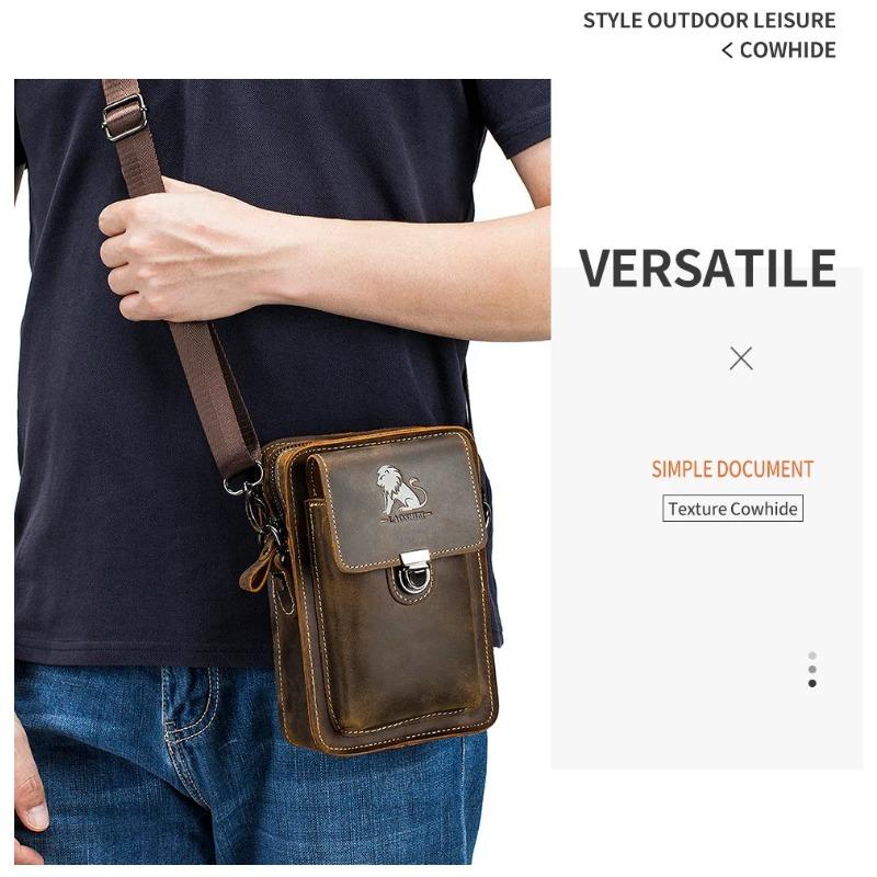 Men's leather casual belt mobile waist bag multifunctional single shoulder crossbody mobile phone bag wear-resistant