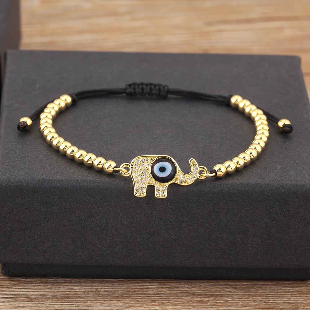 

Nidin High Quality Elephant Shape Evil Eye Shiny Crystal Zircon Charm Bracelets Adjustable For Women Birthday Party Jewelry Gift чорний