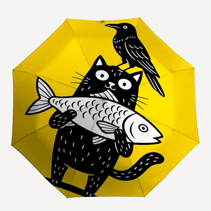 

1pc Cat Crow Fish Automatic Open/close Umbrella, 8-Rib sturdy structure, Portable Travel Umbrella, Parties, Everyday Useb006