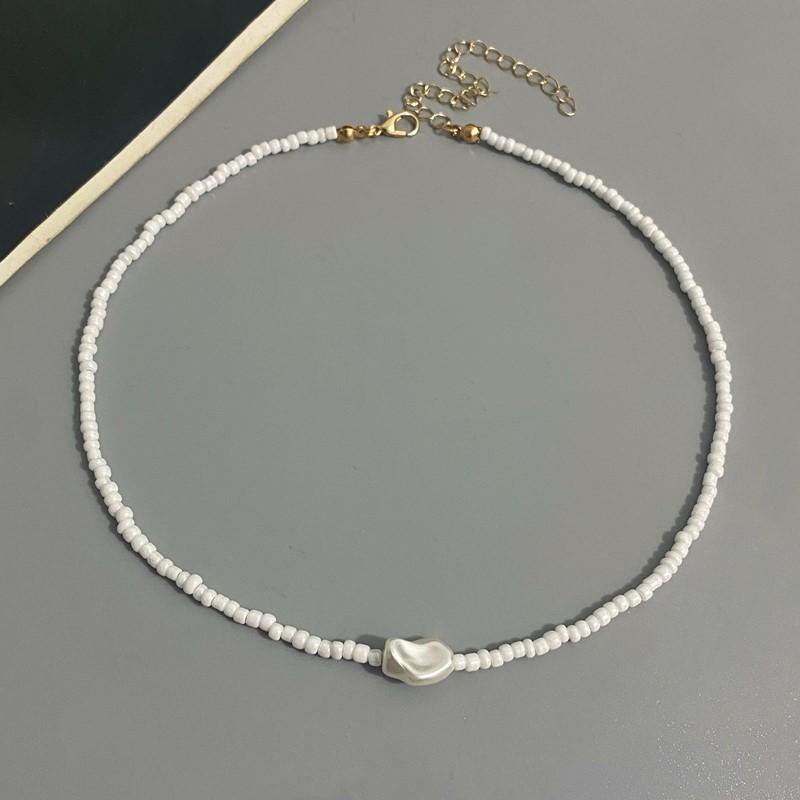 Fashion Boho Beads Necklace Women Imitation Pearl Seed Beaded Strand Short Choker Necklace Handmade Female Jewelry