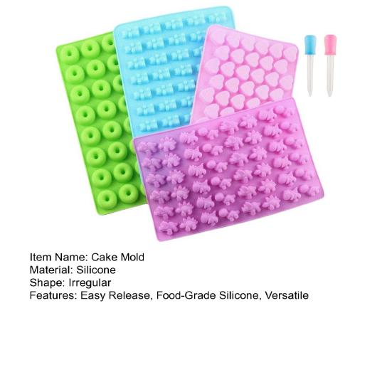 Silicone Gummy Bear Molds Mini Candy Mold for Kids with Droppers Dinosaur Heart Donut Shapes Easy Release Cake Mold