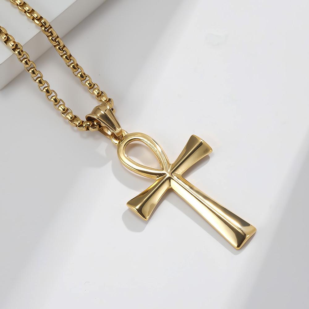Klassieke Retro Egyptische Ankh Kruis Kettingen voor Mannen Vrouwen Roestvrij Staal Eenvoudig Kruis Hanger Amulet Sieraden Cadeaus