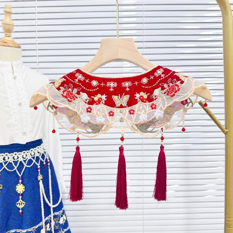 Girl False Collar Embroidered Chinese Ancient Shirt Shawl Wrap for Carnivals