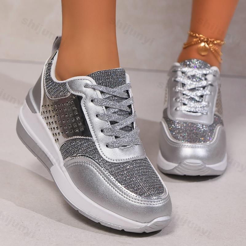 Women's Fashion Low Top Wedge Heel Casual Sports Shoes  Autumn Mesh Breathable Versatile Comfortable Lace Up Chunky Sneakers