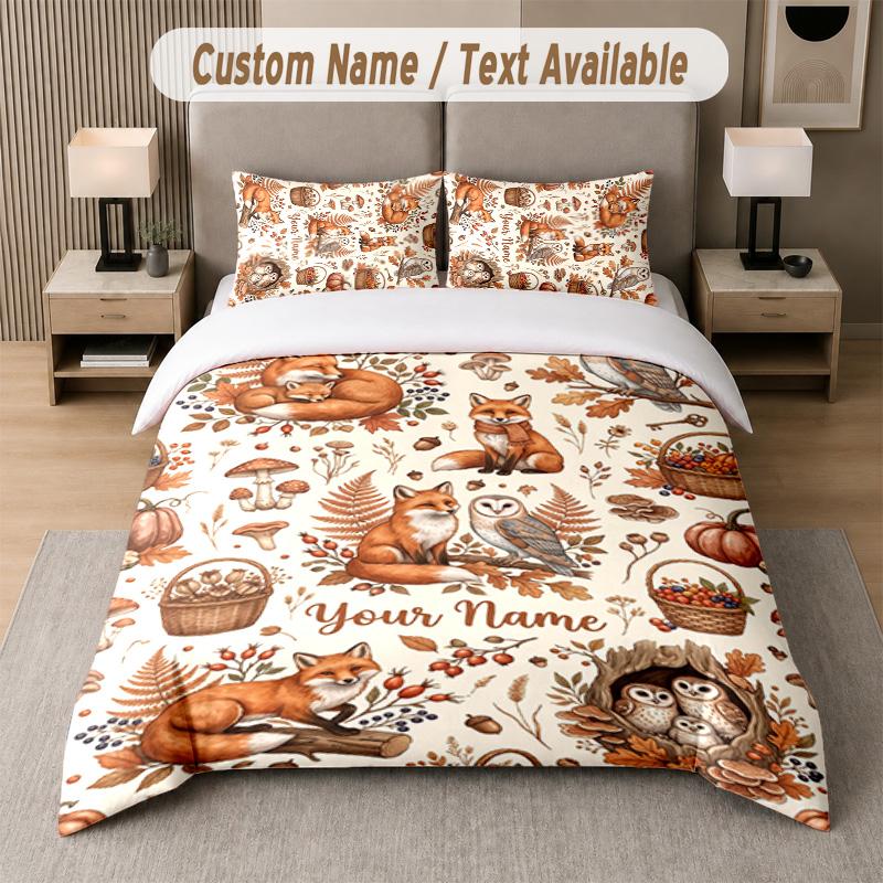 Mushroom Forest Theme Custom Text Or Name 3Pcs Bedding Set 1 Flat Sheet & 2 Pillowcases Personalized Home Bedding