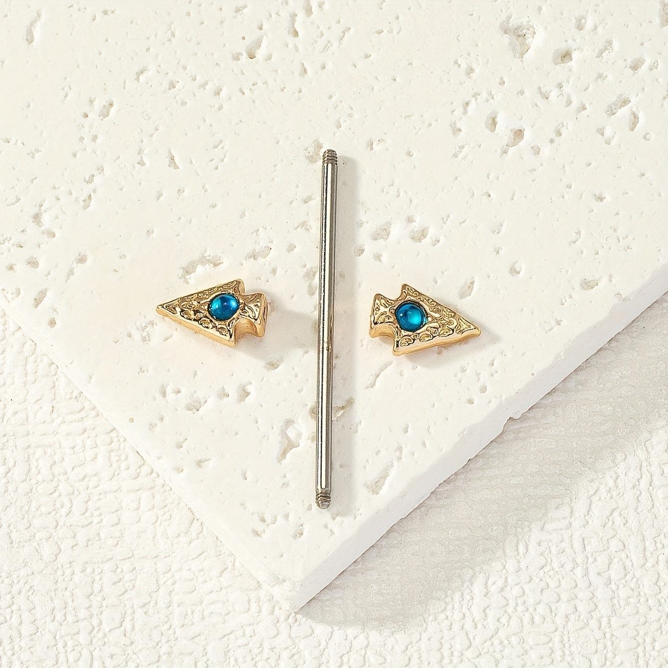 A stylish retro pattern double arrow blue opal lady student temperament stud earrings
