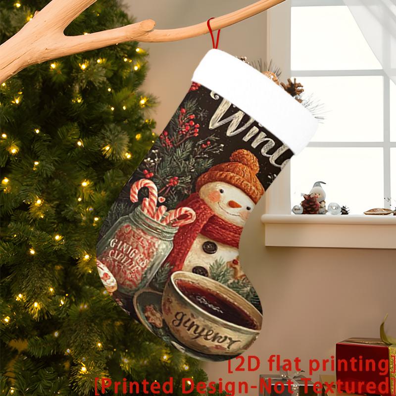 Christmas Decoration Fireplace Hanging Stocking 1pc Winter Hot Cocoa Snowman Gingerbread Candy Red Berriespatt