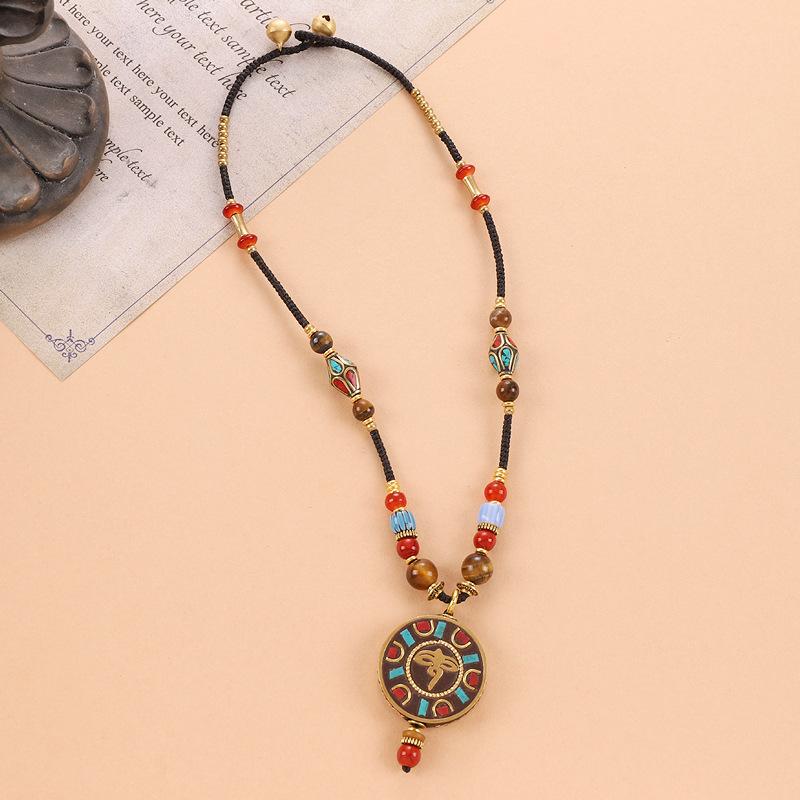 Vintage Necklace Natural Stone Woven Clavicle Chain Women's Nepalese Tibetan Pendant Niche Accessories