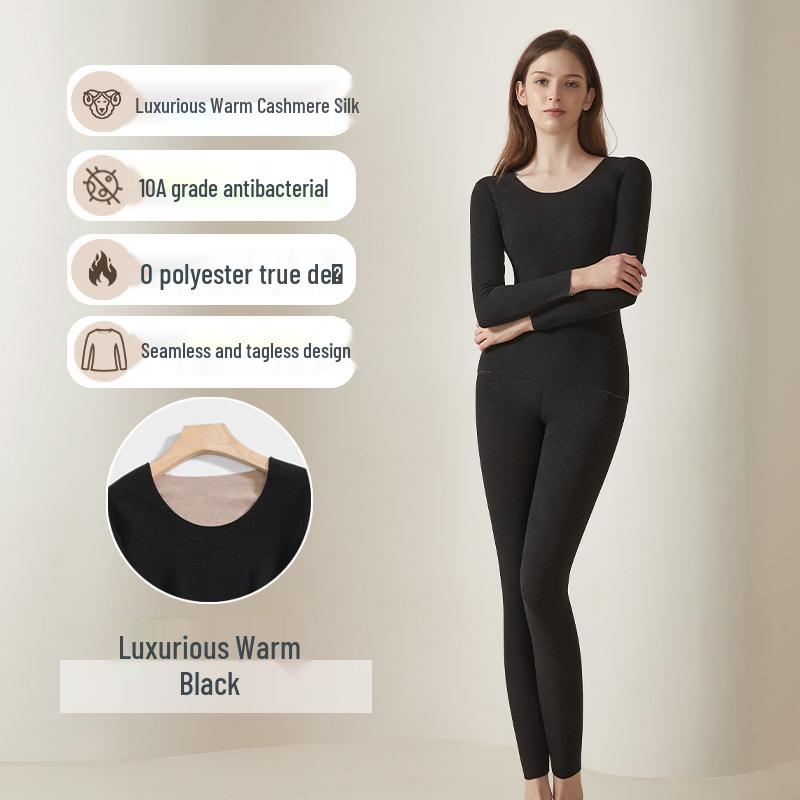 Women's Silk Cashmere Thermal Underwear Set: Seamless, Thick, and Warm for Autumn and Winter.