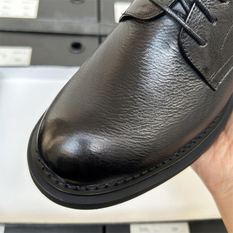 Round Head Leather Shoes Men'S Business Dress Leather Breathable Casual Commuting Men'S Leather Shoes Groom Wedding Shoes Thick Soles Increase