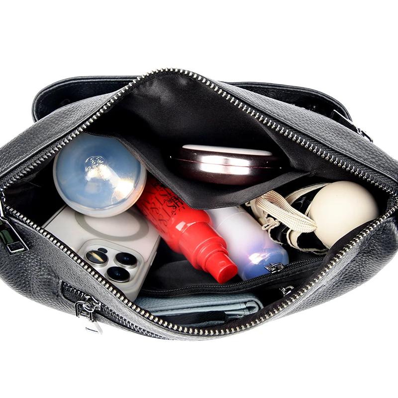 Luxury Genuine Leather Multi-pocket Feminine Shoulder Messenger Bag Fashion Large Capacity Vintage Girls Bag