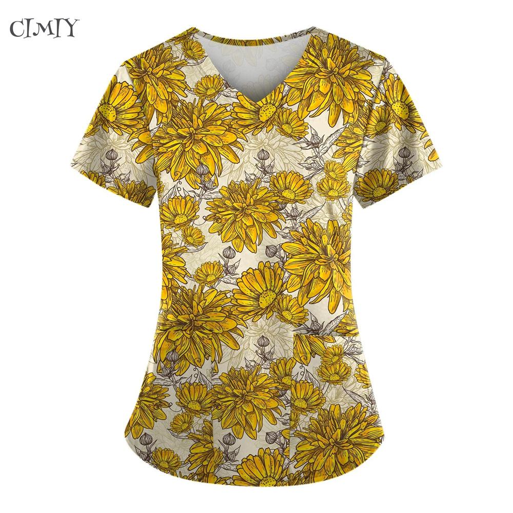 Women's Nurse Short Sleeve Surgical Uniforms Woman Soft Scrub Top Tee with Pockets Breathable & Easy Care Fabric Nurse Tops