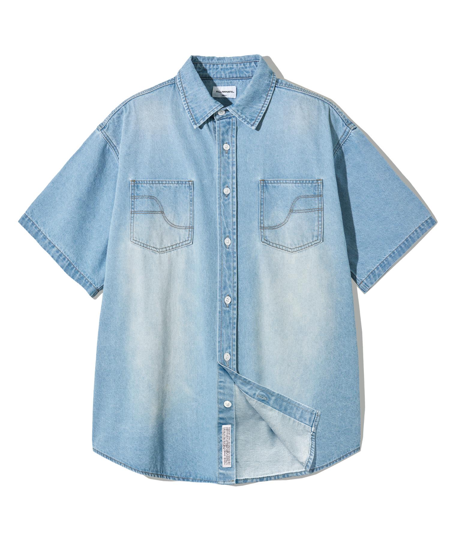 Джинсовая половина рубашки со стежкой F - Светло-синяя Light Blue/S