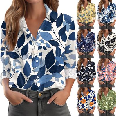 Women's Shirt With Floral Print Buttons, Long Sleeved Casual Regular Shirt Collar Top