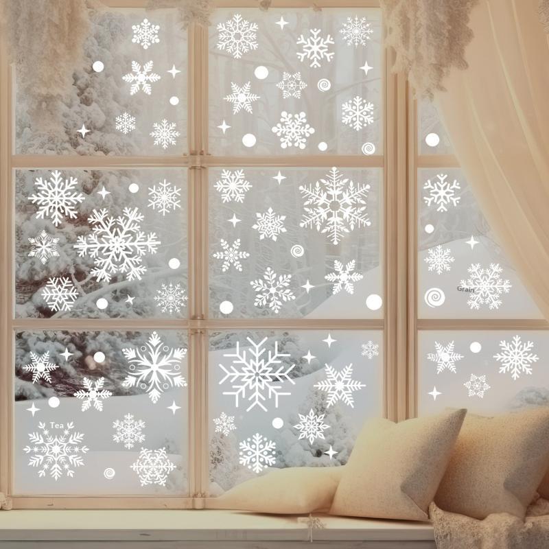 Christmas Window Static Stickers 2/4 Sheet Easy Peel Removable Santa Reindeer Snowflake Decals for Winter Holiday Party Decor